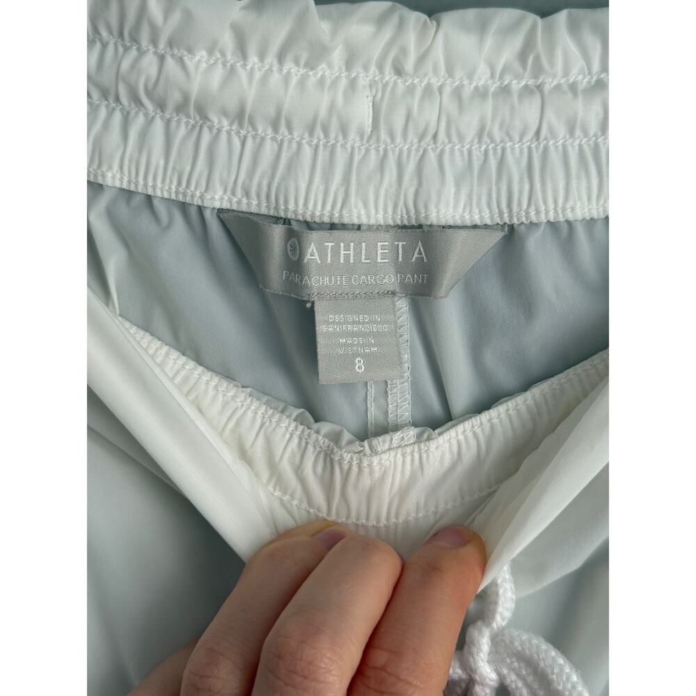 Athleta Parachute Cargo Pant Size 8 White Crinkle Nylon Sporty Chic Y2K Utility - Picture 2 of 9